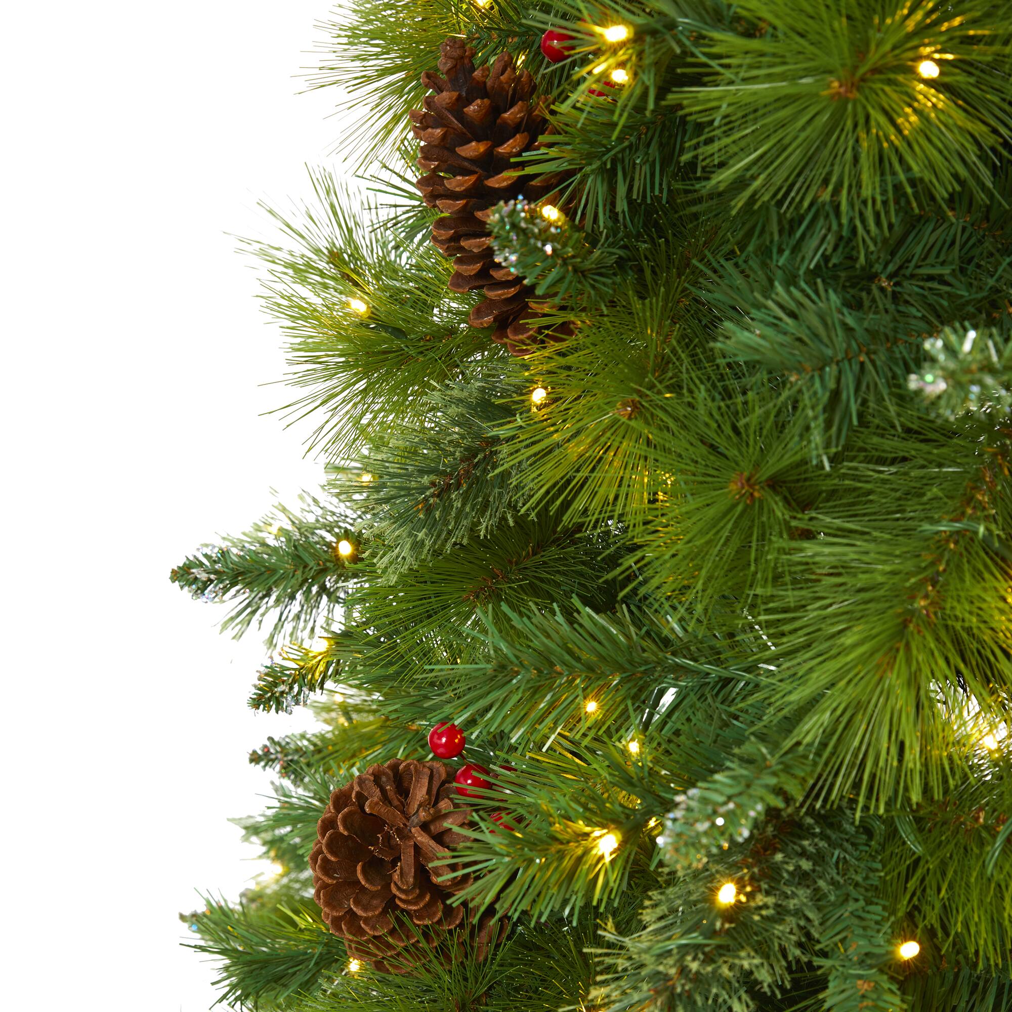 7ft. Pre-Lit Montana Mixed Pine, Pinecones & Berries Artificial Christmas Tree with Clear LED Lights